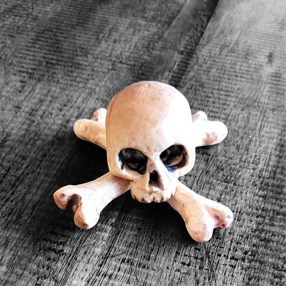 skull & bones carved from maple wood