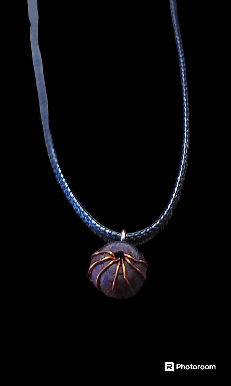 Purple Heart Round Pendant w/copper swirl jewelry