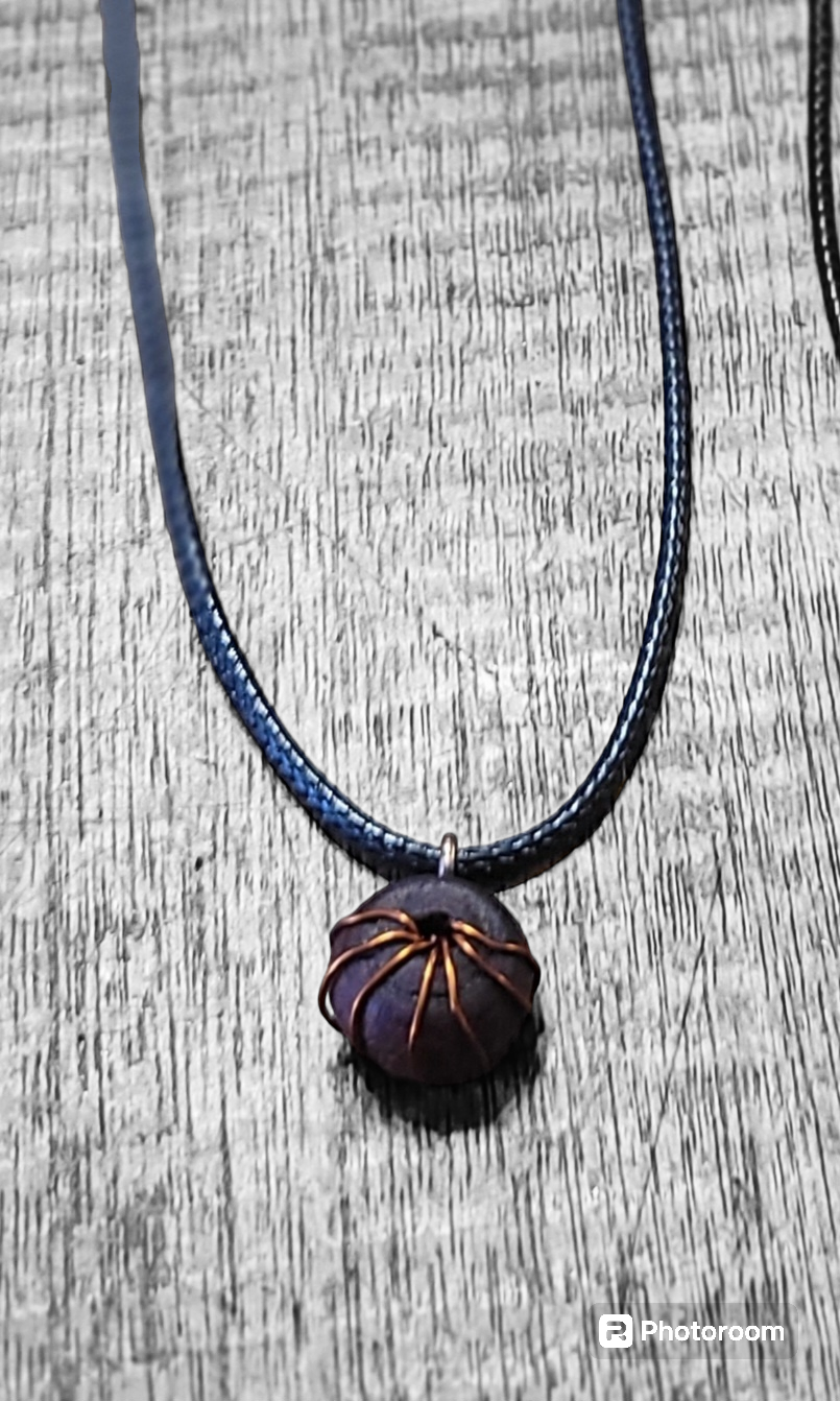 Purple Heart Round Pendant w/copper swirl jewelry