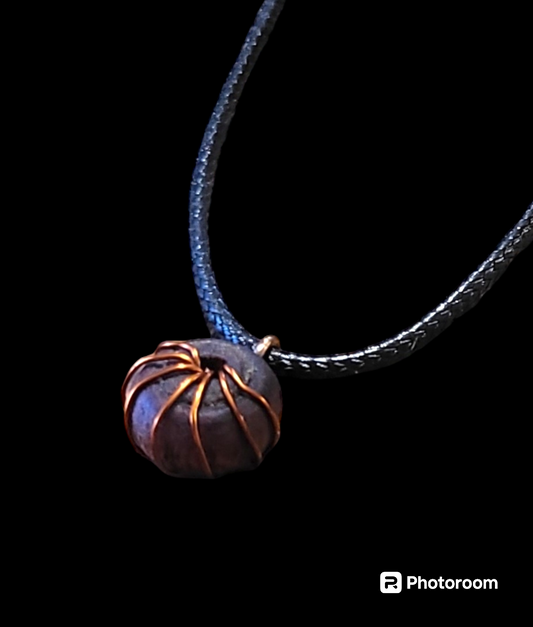 Purple Heart Round Pendant w/copper swirl jewelry