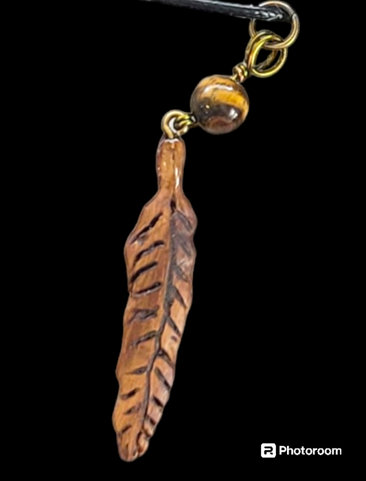 Cherry Wood Feather w/ yellow tigers eye stone