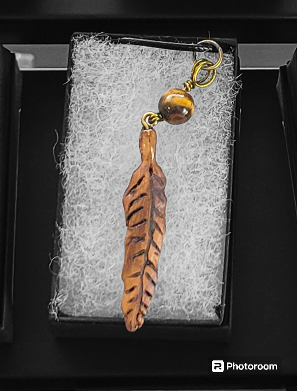 Cherry Wood Feather w/ yellow tigers eye stone